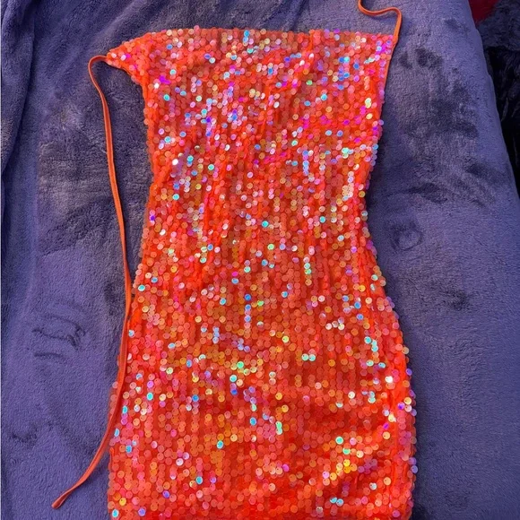 Fashion Nova | Dresses | Fashion Nova Vibrant Orange Sequin Dress | Poshmark